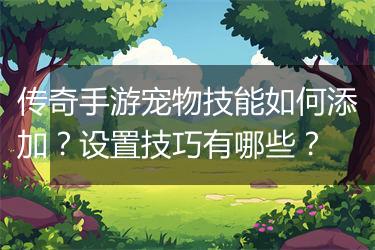 传奇手游宠物技能如何添加？设置技巧有哪些？