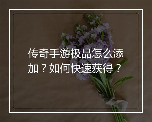 传奇手游极品怎么添加？如何快速获得？