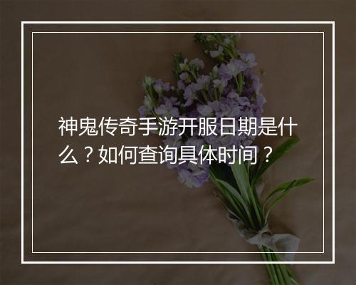 神鬼传奇手游开服日期是什么？如何查询具体时间？