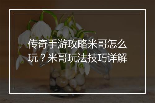 传奇手游攻略米哥怎么玩？米哥玩法技巧详解