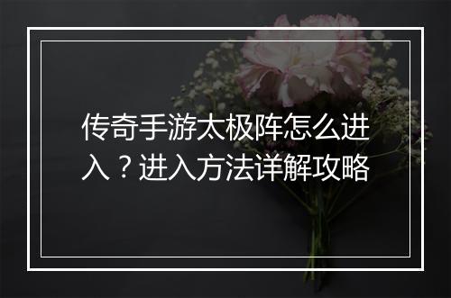 传奇手游太极阵怎么进入？进入方法详解攻略