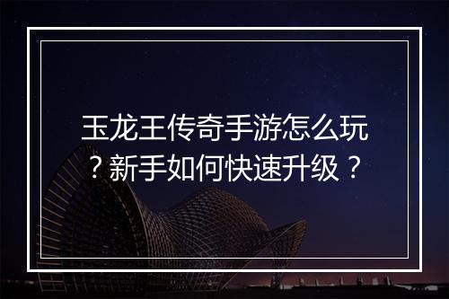 玉龙王传奇手游怎么玩？新手如何快速升级？