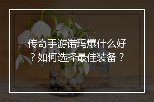 传奇手游诺玛爆什么好？如何选择最佳装备？
