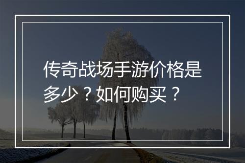 传奇战场手游价格是多少？如何购买？