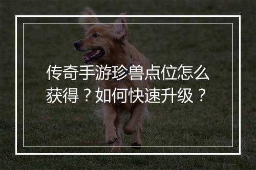 传奇手游珍兽点位怎么获得？如何快速升级？