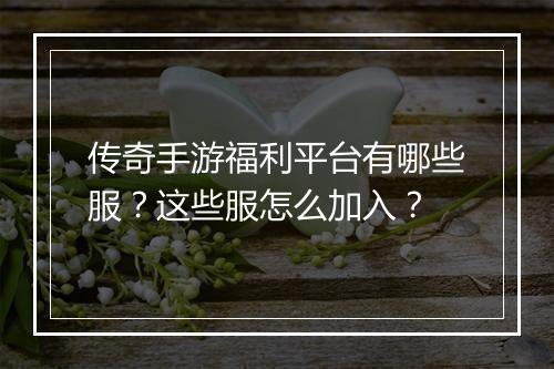 传奇手游福利平台有哪些服？这些服怎么加入？