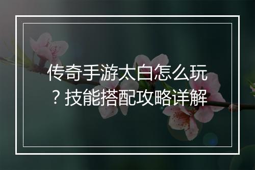 传奇手游太白怎么玩？技能搭配攻略详解