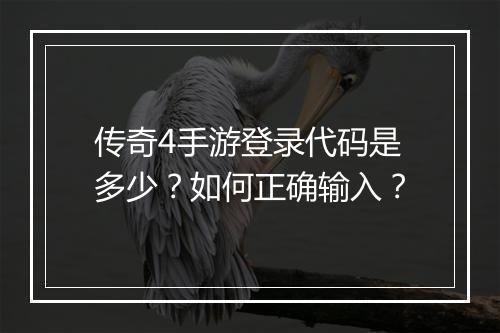 传奇4手游登录代码是多少？如何正确输入？
