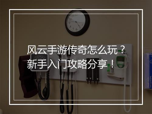 风云手游传奇怎么玩？新手入门攻略分享！