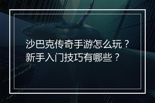 沙巴克传奇手游怎么玩？新手入门技巧有哪些？