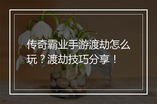 传奇霸业手游渡劫怎么玩？渡劫技巧分享！