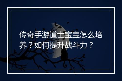传奇手游道士宝宝怎么培养？如何提升战斗力？