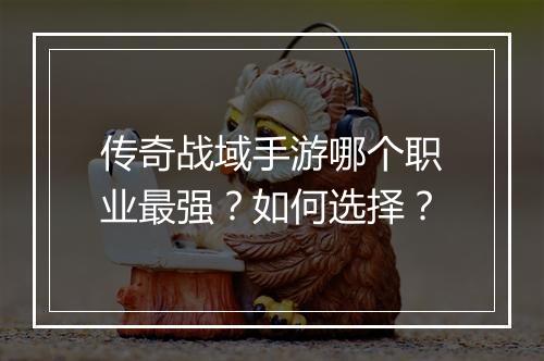 传奇战域手游哪个职业最强？如何选择？