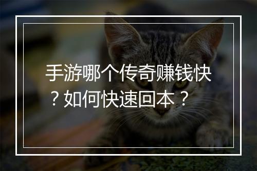 手游哪个传奇赚钱快？如何快速回本？