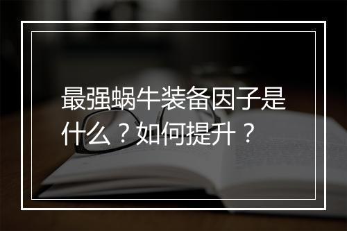 最强蜗牛装备因子是什么?如何提升?