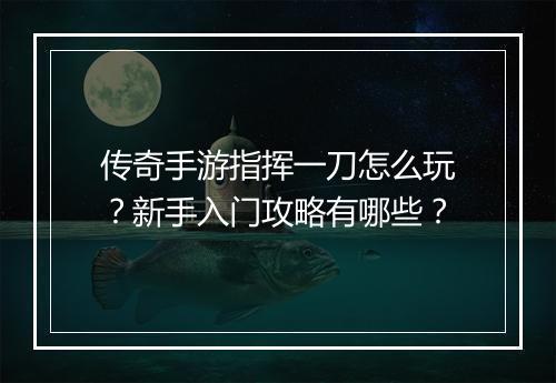 传奇手游指挥一刀怎么玩？新手入门攻略有哪些？