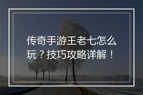 传奇手游王老七怎么玩？技巧攻略详解！