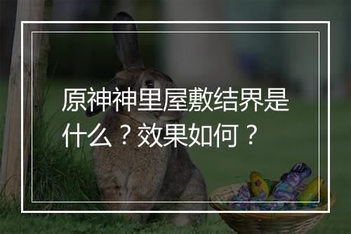 原神神里屋敷结界是什么？效果如何？