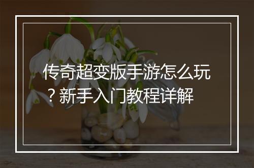 传奇超变版手游怎么玩？新手入门教程详解