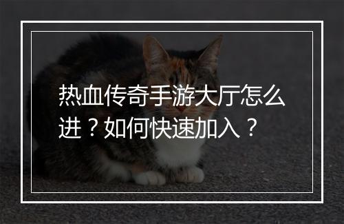 热血传奇手游大厅怎么进？如何快速加入？