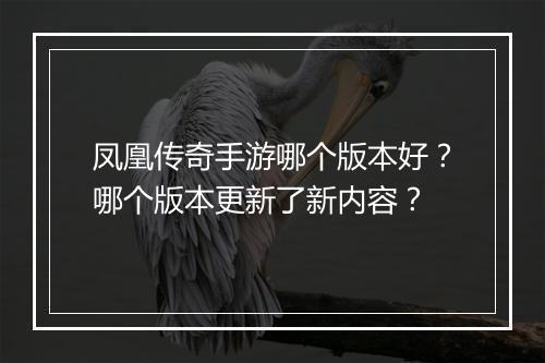 凤凰传奇手游哪个版本好？哪个版本更新了新内容？