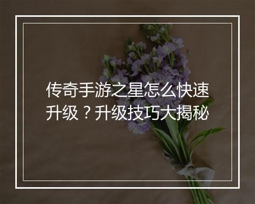传奇手游之星怎么快速升级？升级技巧大揭秘