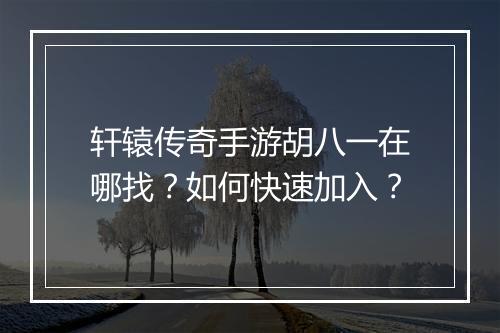 轩辕传奇手游胡八一在哪找？如何快速加入？