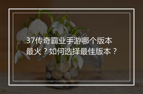 37传奇霸业手游哪个版本最火？如何选择最佳版本？