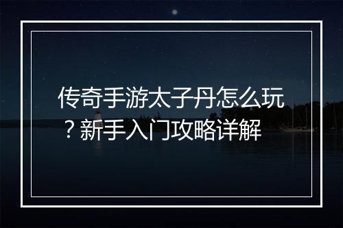 传奇手游太子丹怎么玩？新手入门攻略详解