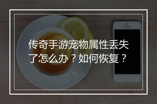 传奇手游宠物属性丢失了怎么办？如何恢复？