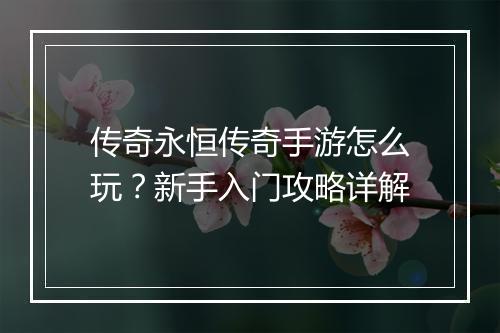 传奇永恒传奇手游怎么玩？新手入门攻略详解