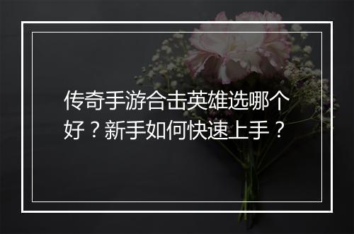 传奇手游合击英雄选哪个好？新手如何快速上手？