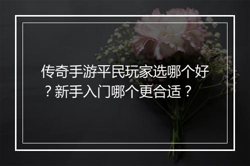 传奇手游平民玩家选哪个好？新手入门哪个更合适？