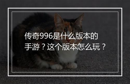 传奇996是什么版本的手游？这个版本怎么玩？