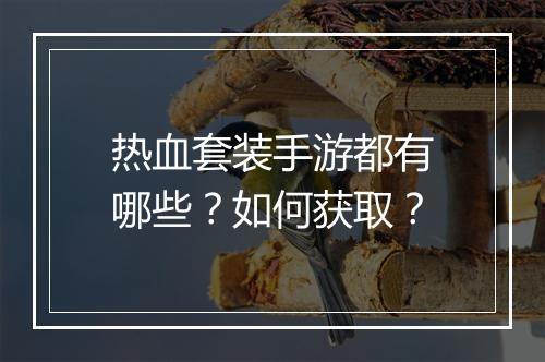 热血套装手游都有哪些？如何获取？