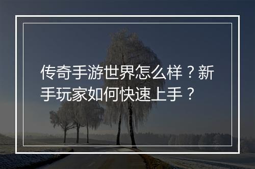 传奇手游世界怎么样？新手玩家如何快速上手？