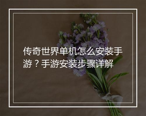 传奇世界单机怎么安装手游？手游安装步骤详解