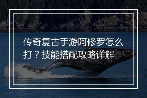 传奇复古手游阿修罗怎么打？技能搭配攻略详解
