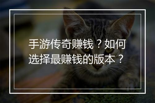 手游传奇赚钱？如何选择最赚钱的版本？