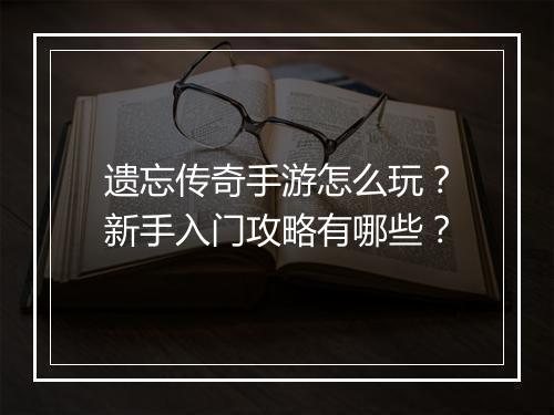 遗忘传奇手游怎么玩？新手入门攻略有哪些？