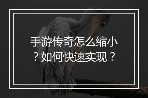 手游传奇怎么缩小？如何快速实现？