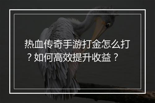 热血传奇手游打金怎么打？如何高效提升收益？