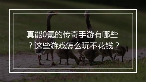 真能0氪的传奇手游有哪些？这些游戏怎么玩不花钱？