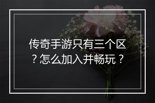 传奇手游只有三个区？怎么加入并畅玩？