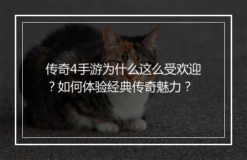 传奇4手游为什么这么受欢迎？如何体验经典传奇魅力？