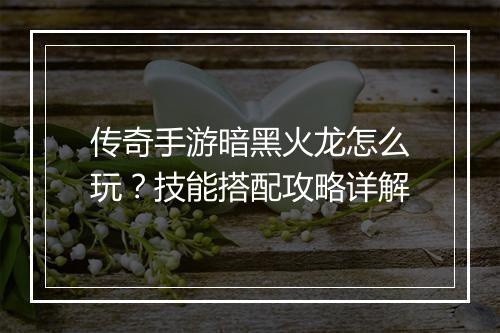 传奇手游暗黑火龙怎么玩？技能搭配攻略详解