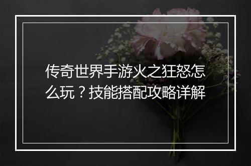 传奇世界手游火之狂怒怎么玩？技能搭配攻略详解