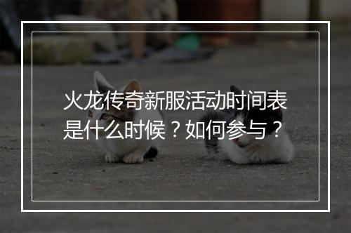 火龙传奇新服活动时间表是什么时候？如何参与？
