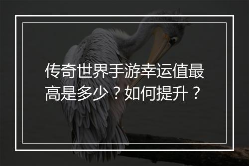传奇世界手游幸运值最高是多少？如何提升？