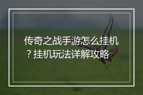 传奇之战手游怎么挂机？挂机玩法详解攻略